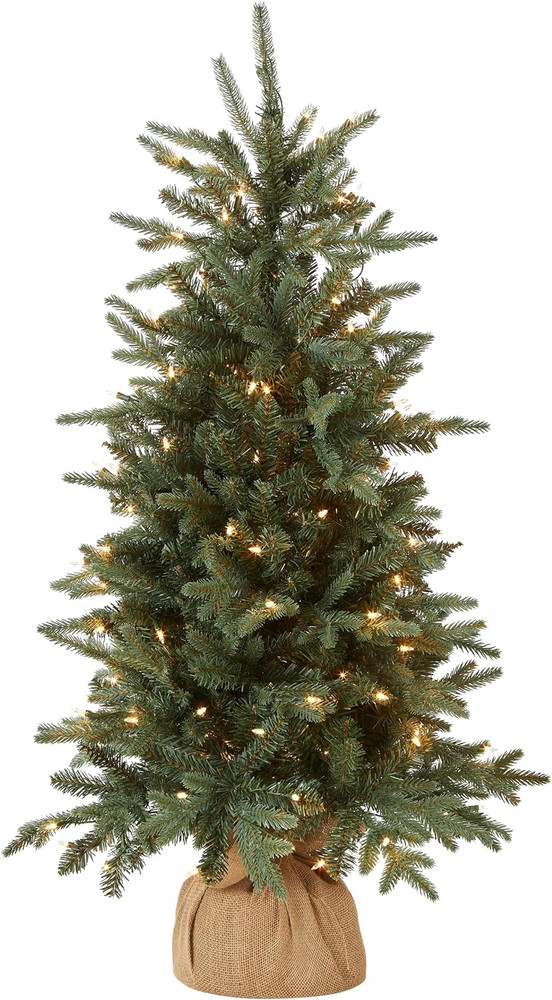 Pre-Lit Artificial Mini Christmas Tree Includes Small Lights Burlap-4 Ft