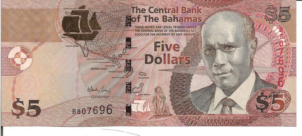 BAHAMAS, 5 DOLLARS,P#72, 2007