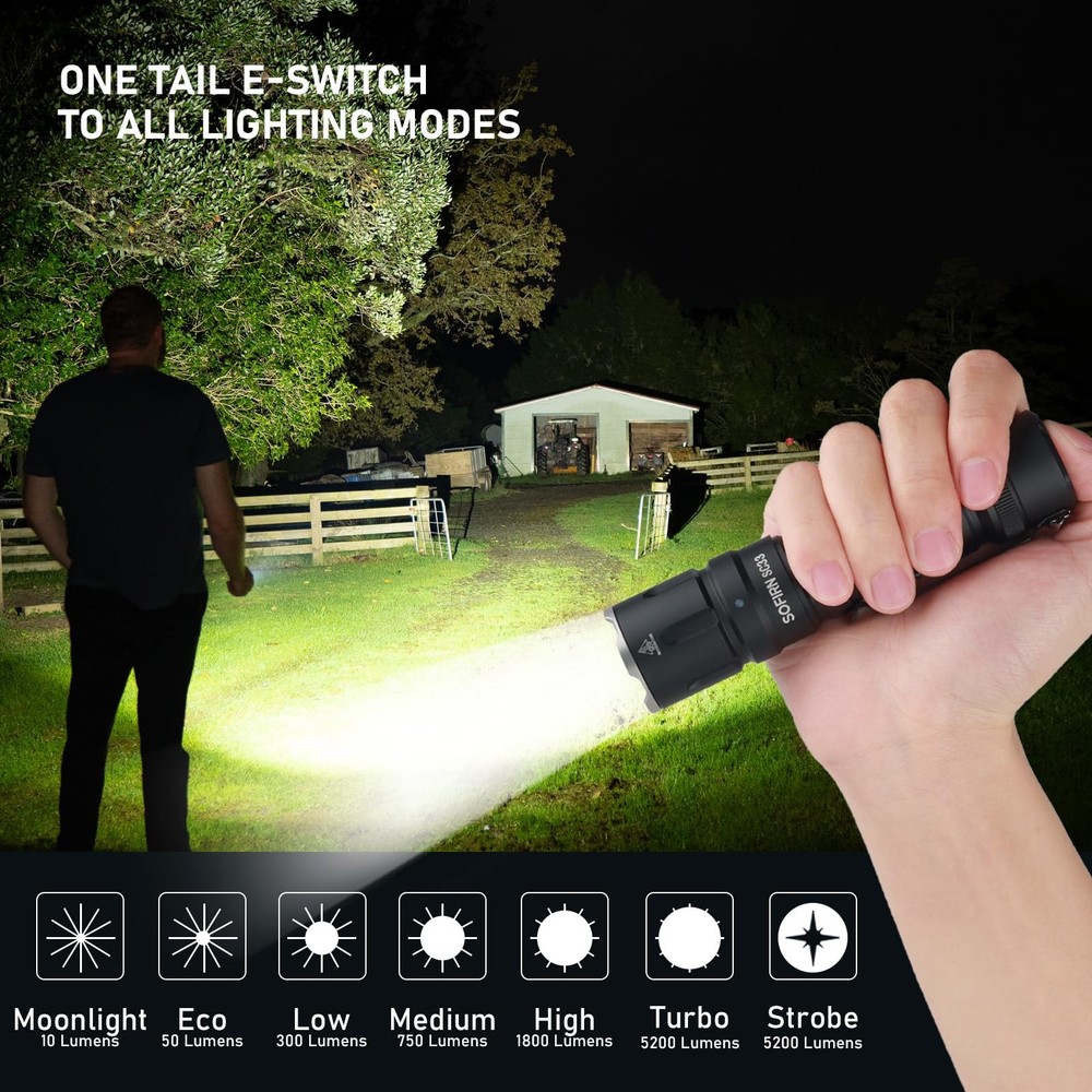 Sofirn SC33 5200Lm USB-C Rechargeable Tactical Flashlight Waterproof LED