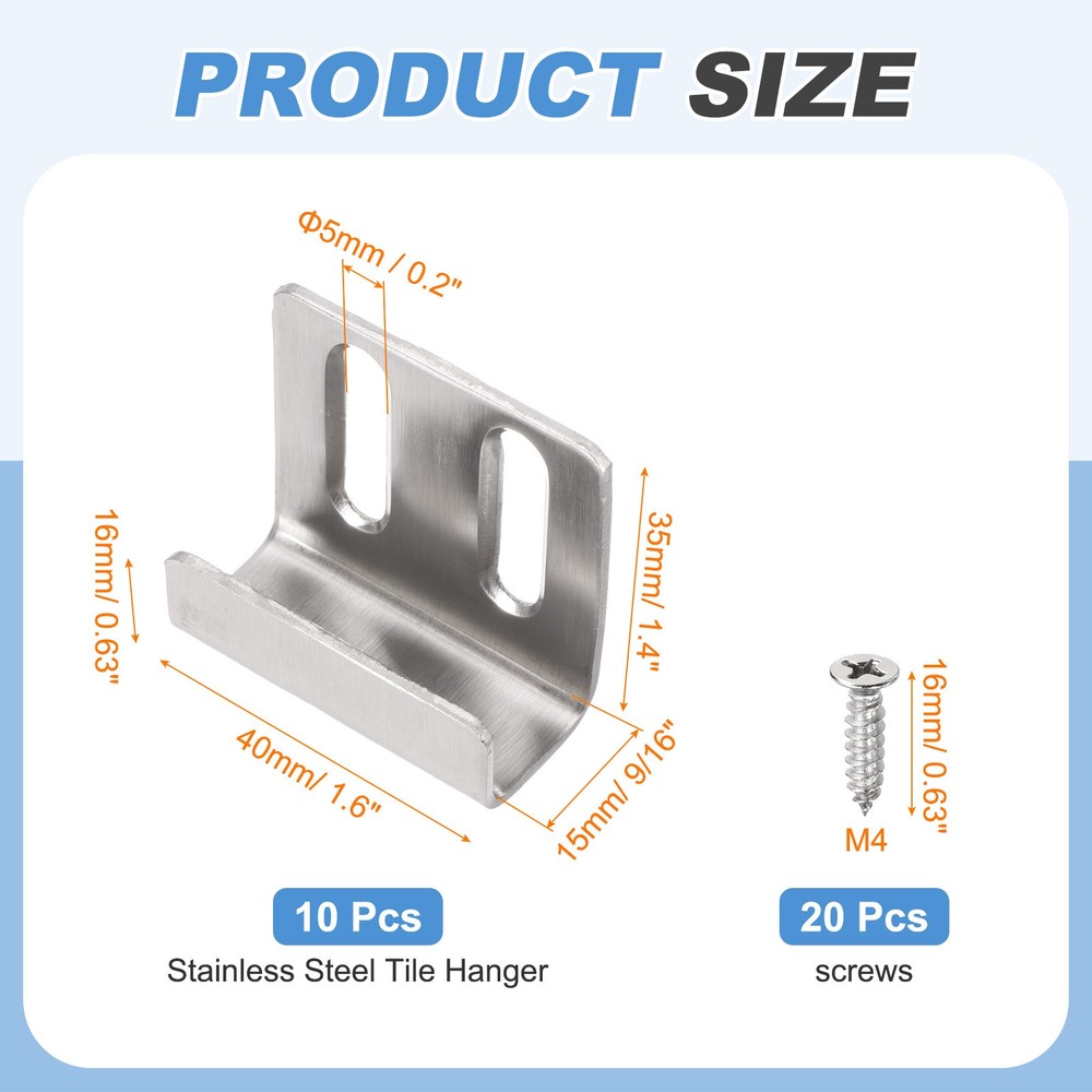 10 pcs adjustable hooks for tiles, silver, width 15mm