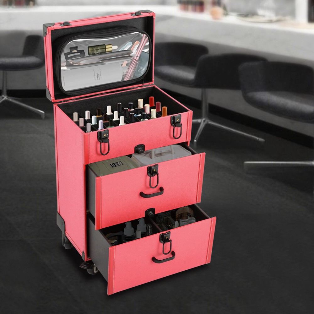 Cosmetic Storage Box & Lock Rolling Makeup Train Case, Makeup Organizer Suitcase