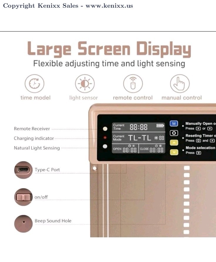 IBKINXX Automatic Chicken Coop Door Solar Powered with Timer & Light Sensor L...