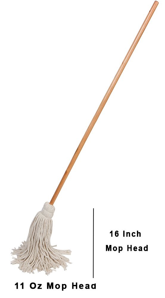 Large Wet Deck Cotton Mop with Solid Wood Handle (11 Oz, White)