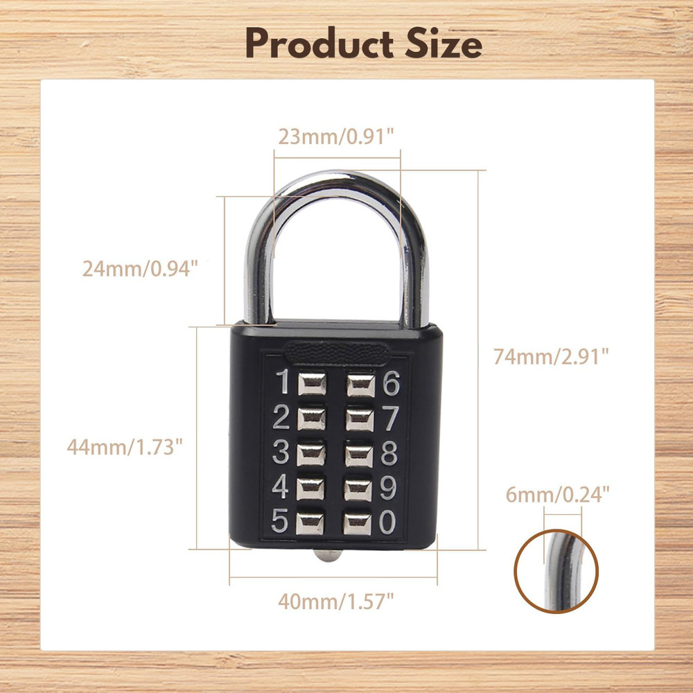 1Pcs 10-Digit Combination Padlock Push Button Lock for Locker Gym, Case, Drawer,