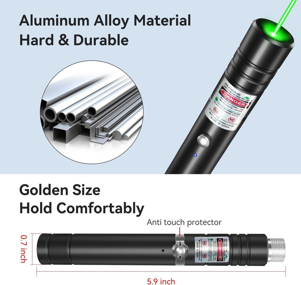 Aluminum Rechargeable Green Laser Pointer with Unique Starlight Patterns