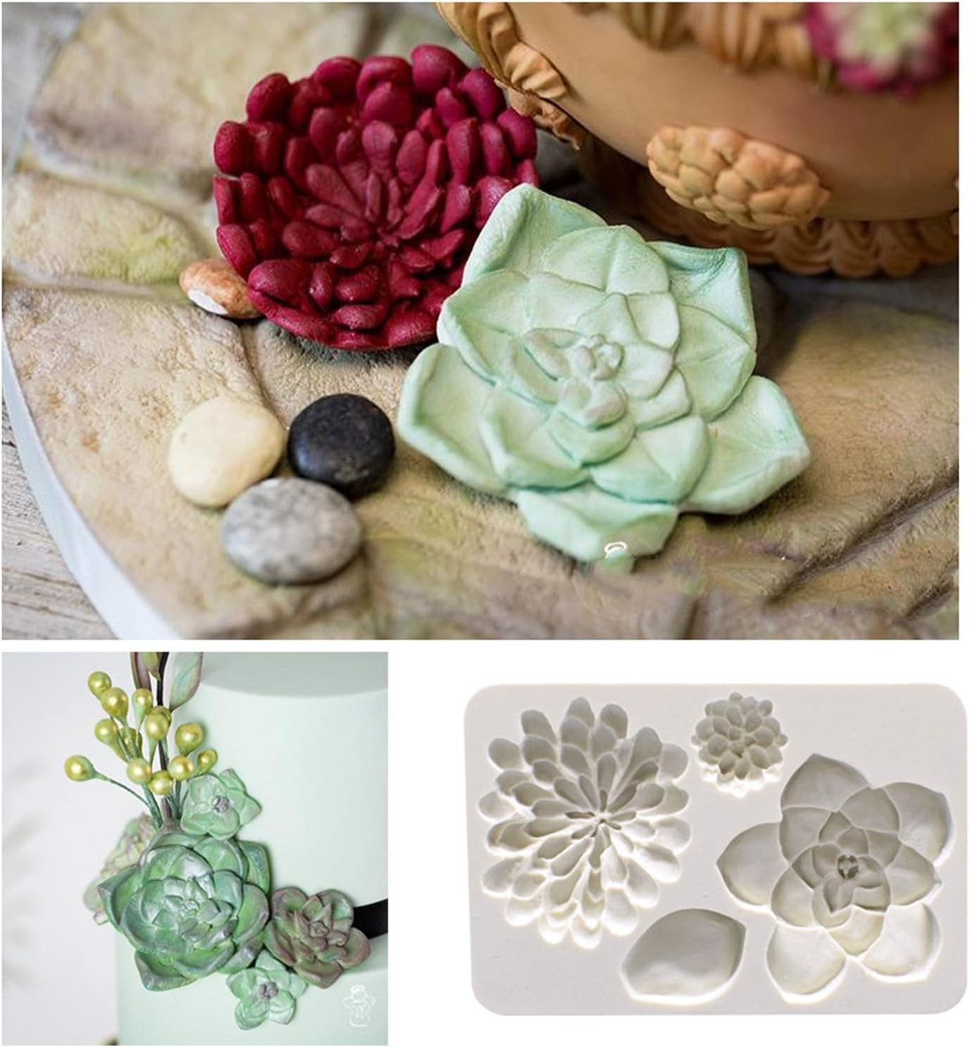 2PCS Succulent Fondant Mold Fern Leaf Fondant Mold Silicone Polymer Clay Molds