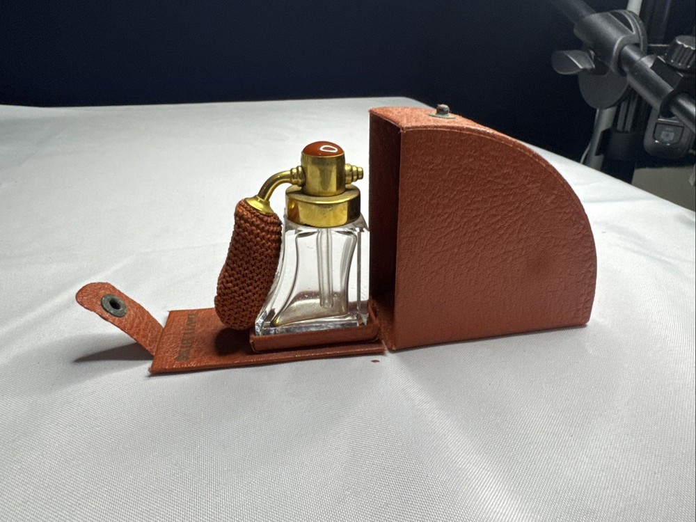 DeVilbiss Travel Perfume Bottle Atomizer Leather Case Art Deco