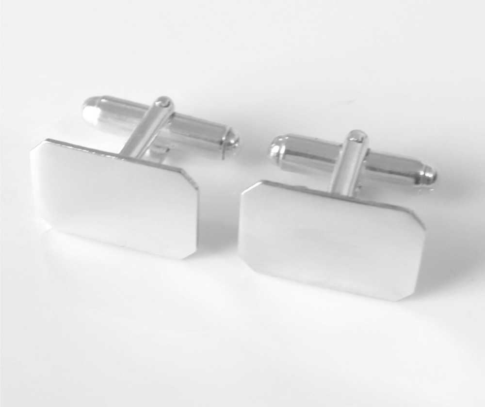Solid 925 Sterling SIlver 17x11mm Rectangle Cufflinks Cuff Links Swivel Back