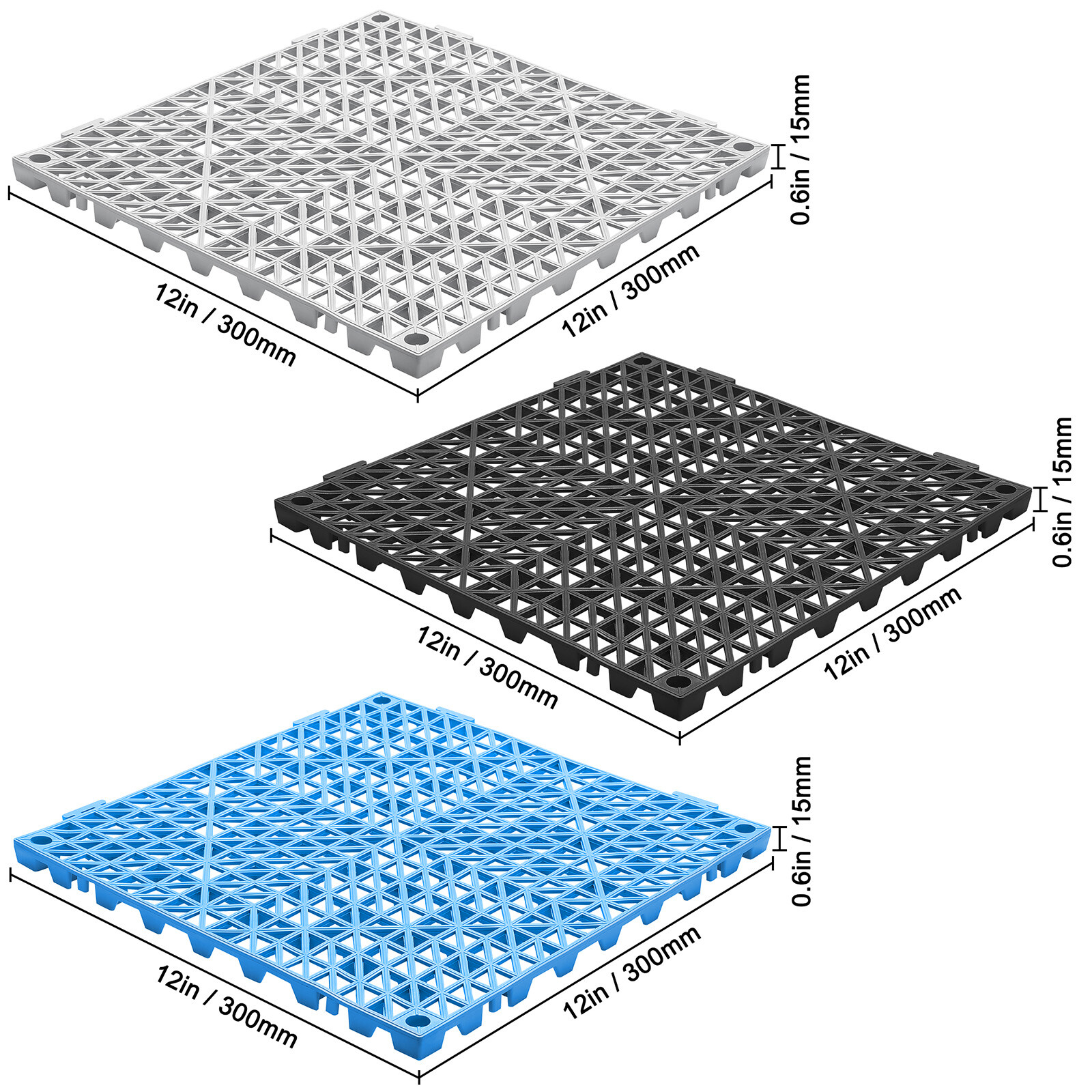 VEVOR Interlocking Drainage Floor Mat 12" x 12" PVC Non-Slip Floor Tiles