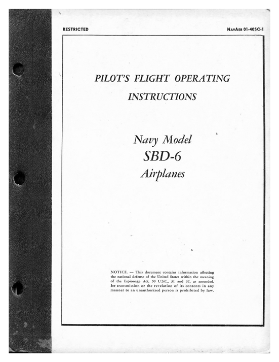 WWII era DOUGLAS DAUNTLESS SBD Dive Bomber Pilot Manual
