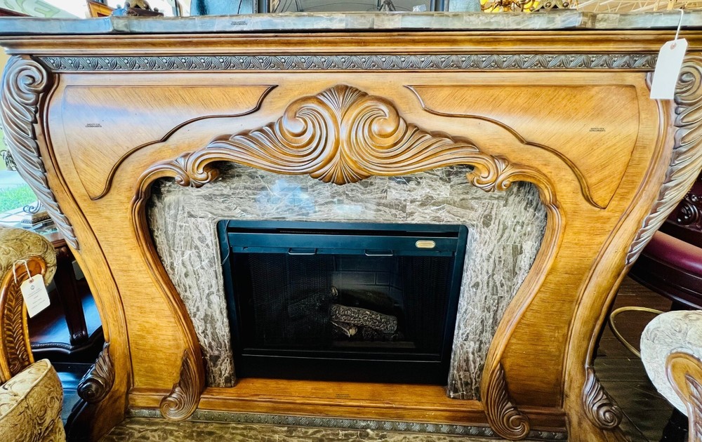AICO by Michael Amini Eden fireplace with marble top