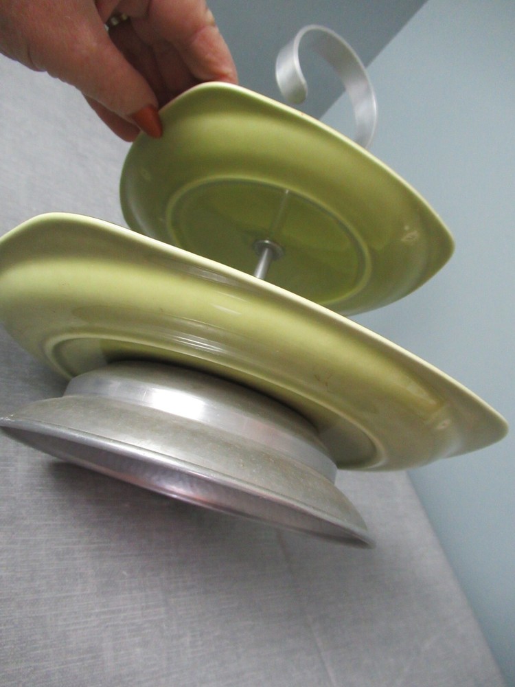 MCM Avocado Two Tier Serving Plates - Squared Hammered Aluminum f5 vh