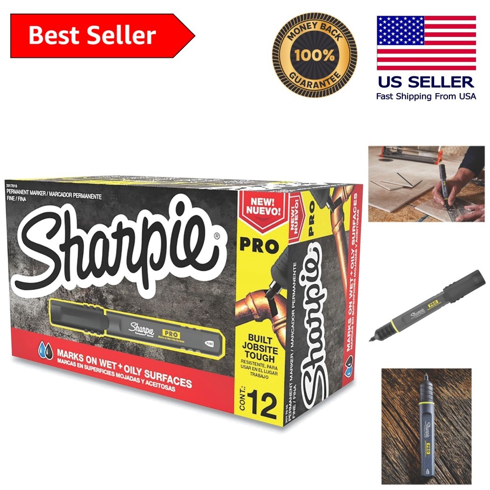12 Pack Pro Fine Point Black Permanent Markers - Durable & Versatile Drawings