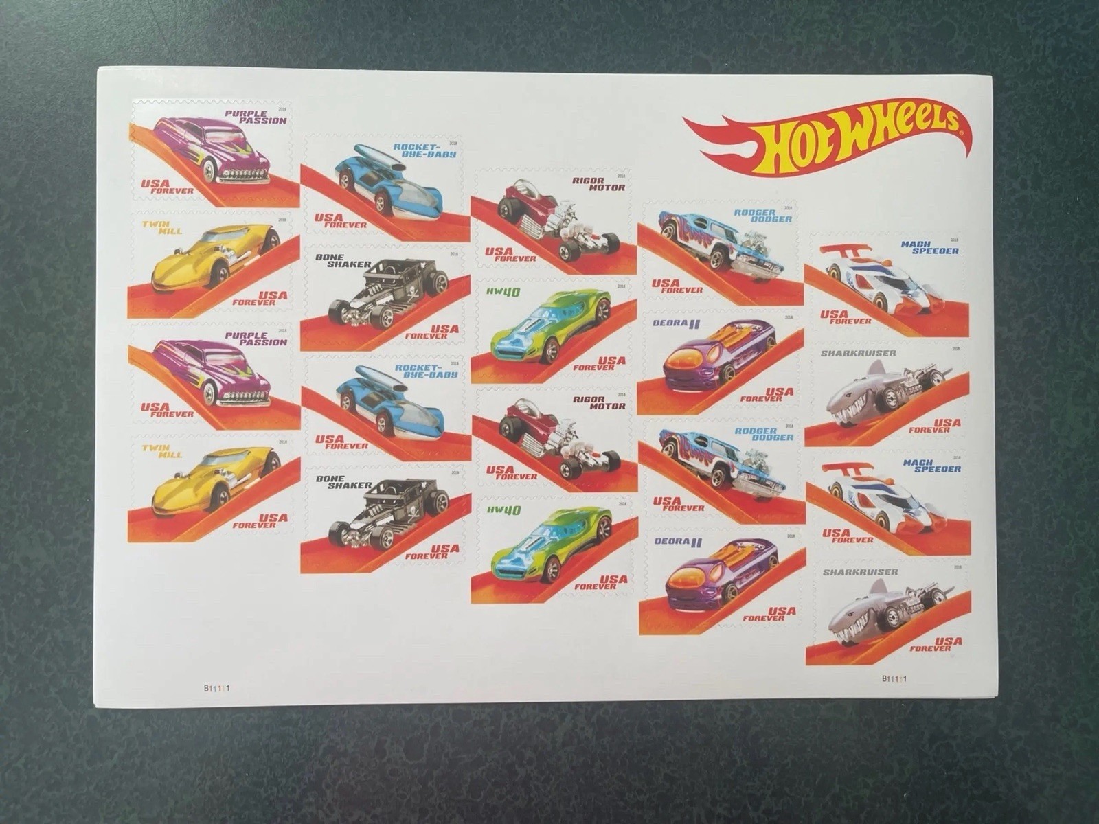 USPS Hot Wheels 50th Anniversary - Sheet of 20 First Class Letter Stamps 78 cent