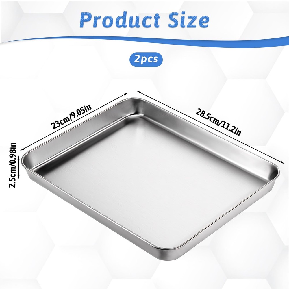 2Pcs Toaster Oven Pans for Baking, 9x11 Baking Sheets Cookie 9x11, Silver