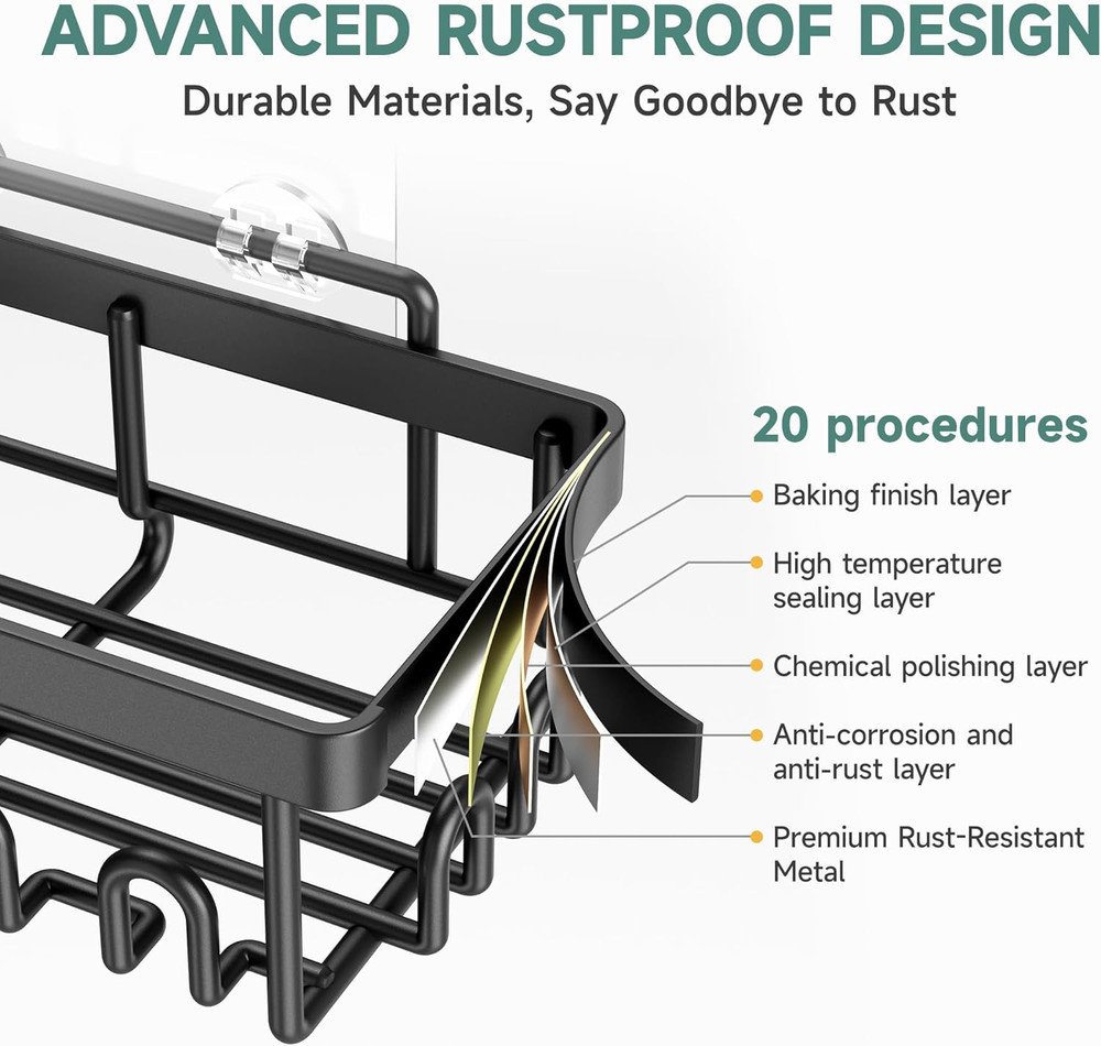 Shower Caddy 6-Pack,Advanced Rustproof Design, No Drilling Adhesive Shelves, Rac