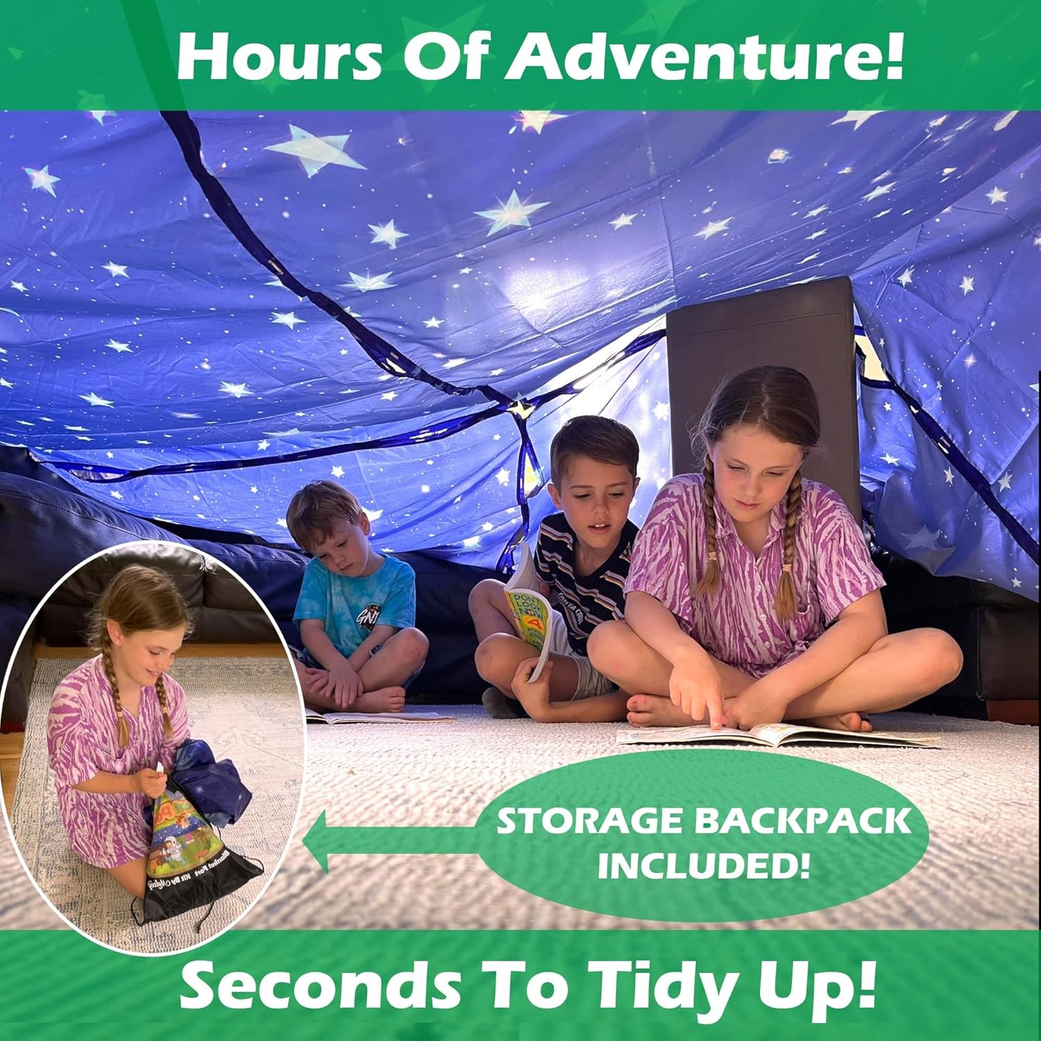 Blanket Fort Building Kit for Kids 4-8 8-12+ - Make a Portable Playhouse, Pla...