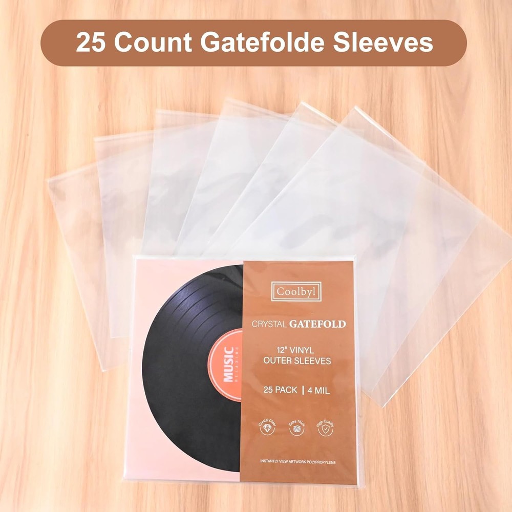25ct Gatefold Vinyl Outer Sleeves - 12 Inch Record Standard, Transparency
