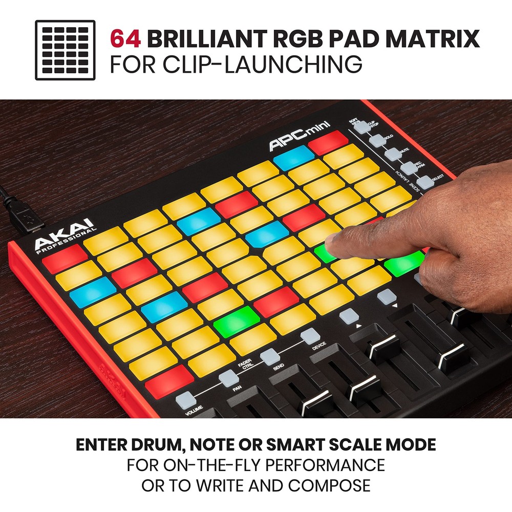 APC Mini MK2 USB MIDI Controller: 64 RGB Pads, Ableton Live Lite, Drum & Note...