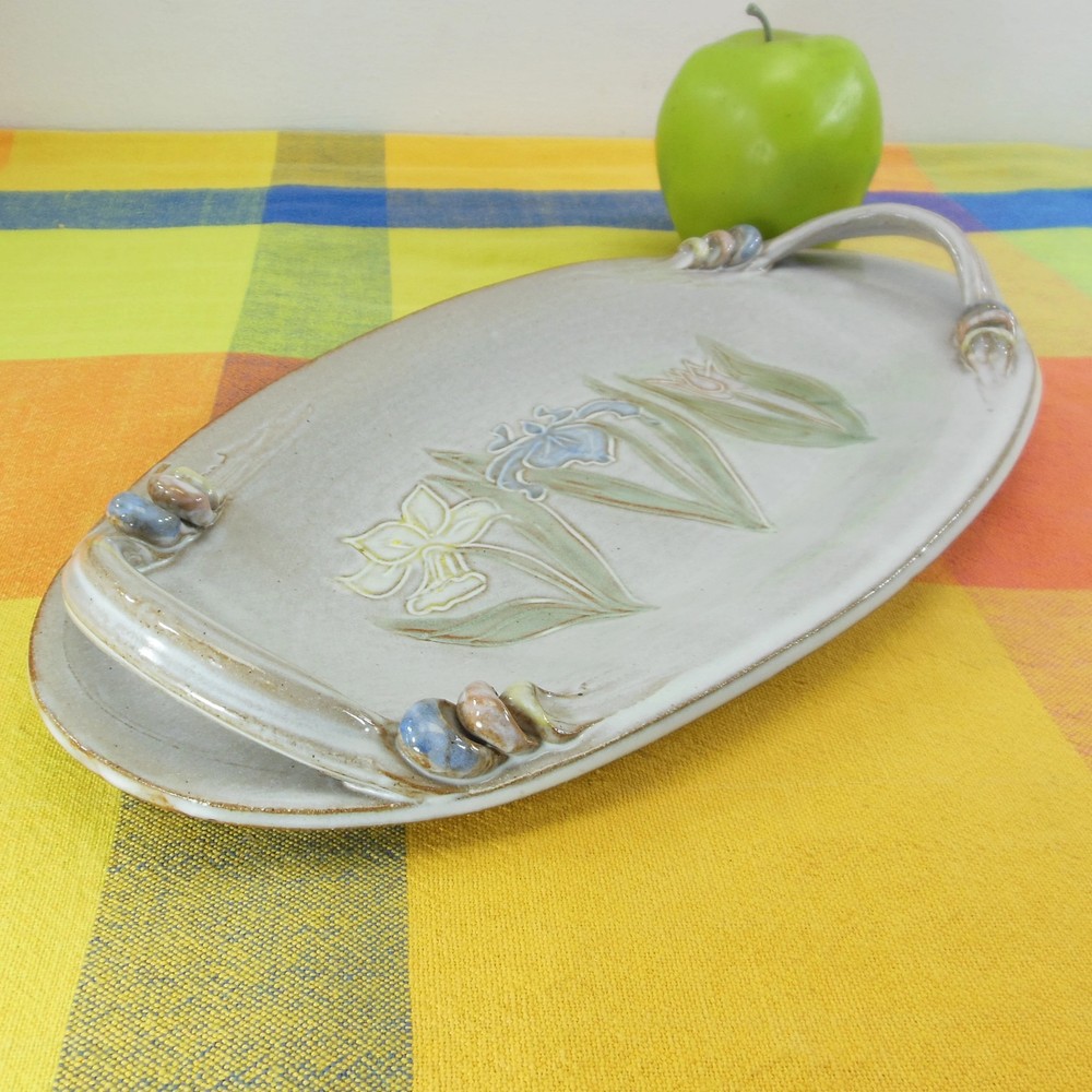 Priscilla Eggen Art Pottery Iris Oval Tray