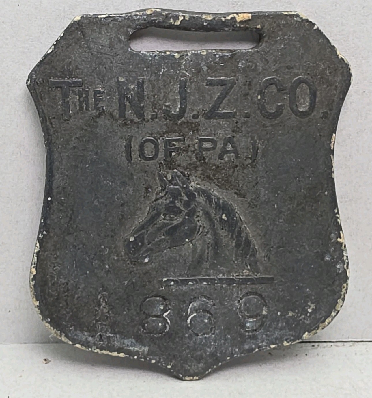 Palmerton PA New Jersey Zinc Employee 869 Check Tag Badge Fob Stamped Horse