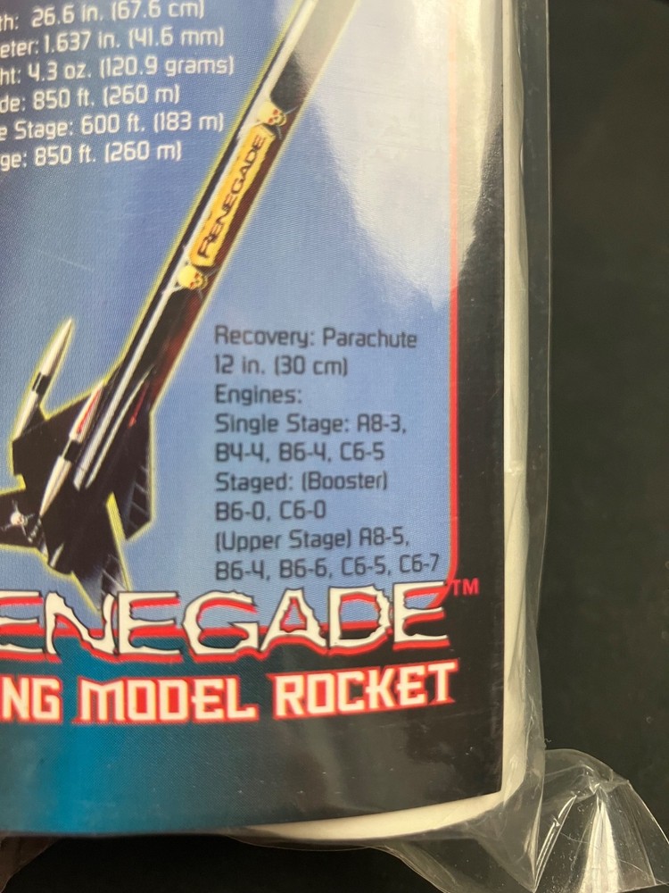OOP Estes Renegade #2109 Flying Model Rocket Kit - Sealed