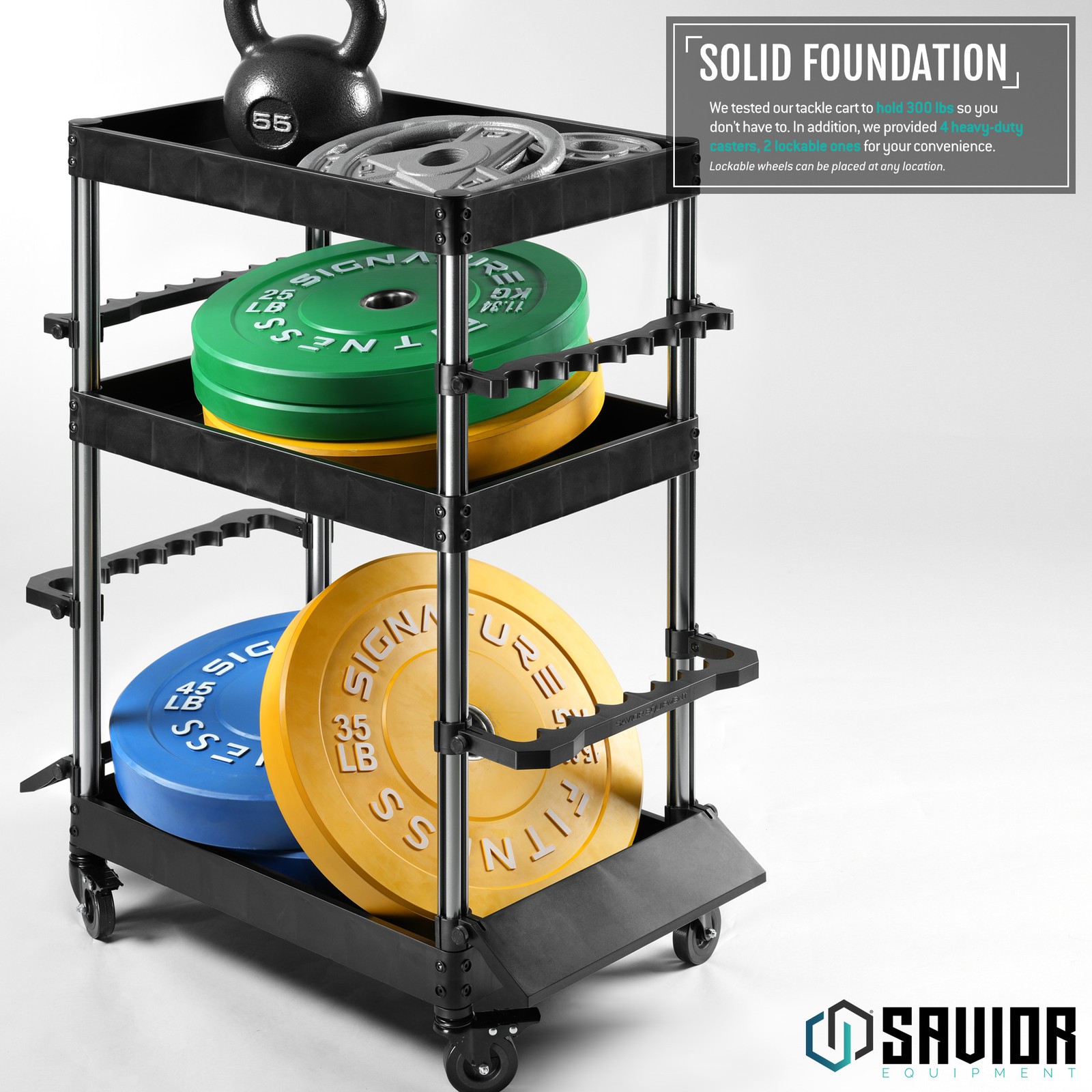 Mobile Tackle Station 16 x Fishing Rod Pole Gear Holder Extra Storage Rack Cart