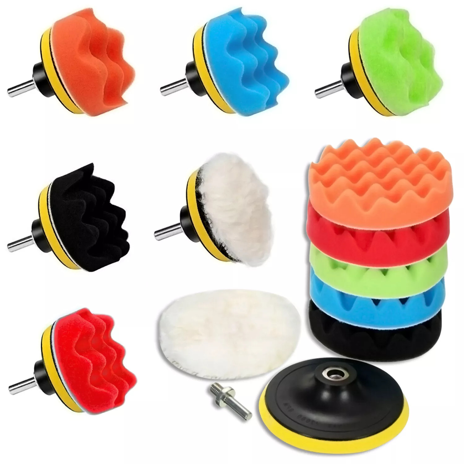 7PCS 7 Inch Polishing Waxing Pad Sponge Buff Buffing Kit Set For Car Polisher US