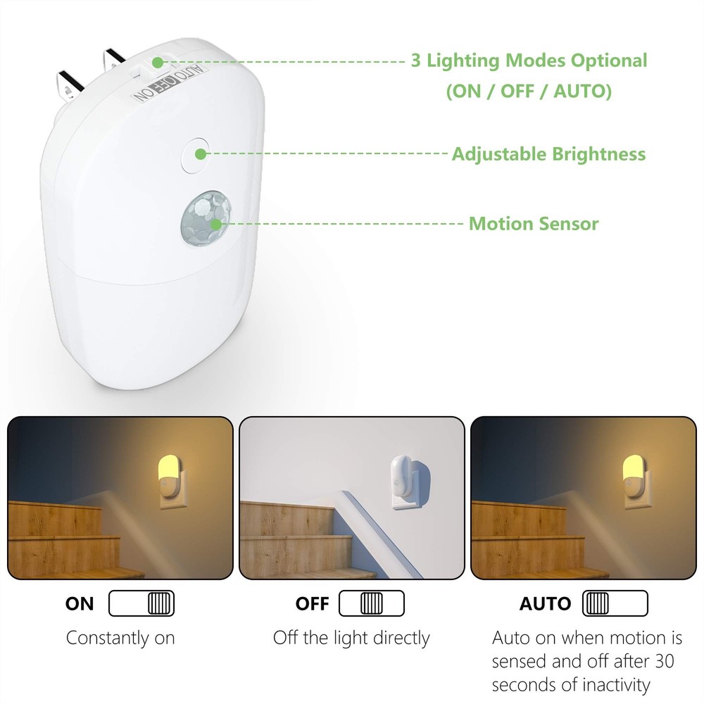 MAZ-TEK Plug in Motion Sensor Dimmable Night Light, Soft Warm White LED Night...