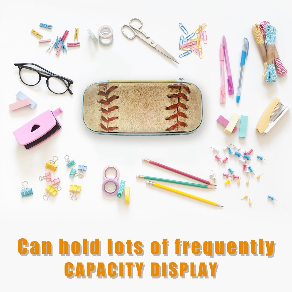 Baseball Pencil Box, Multi Compartment Desk Organizer, Brown