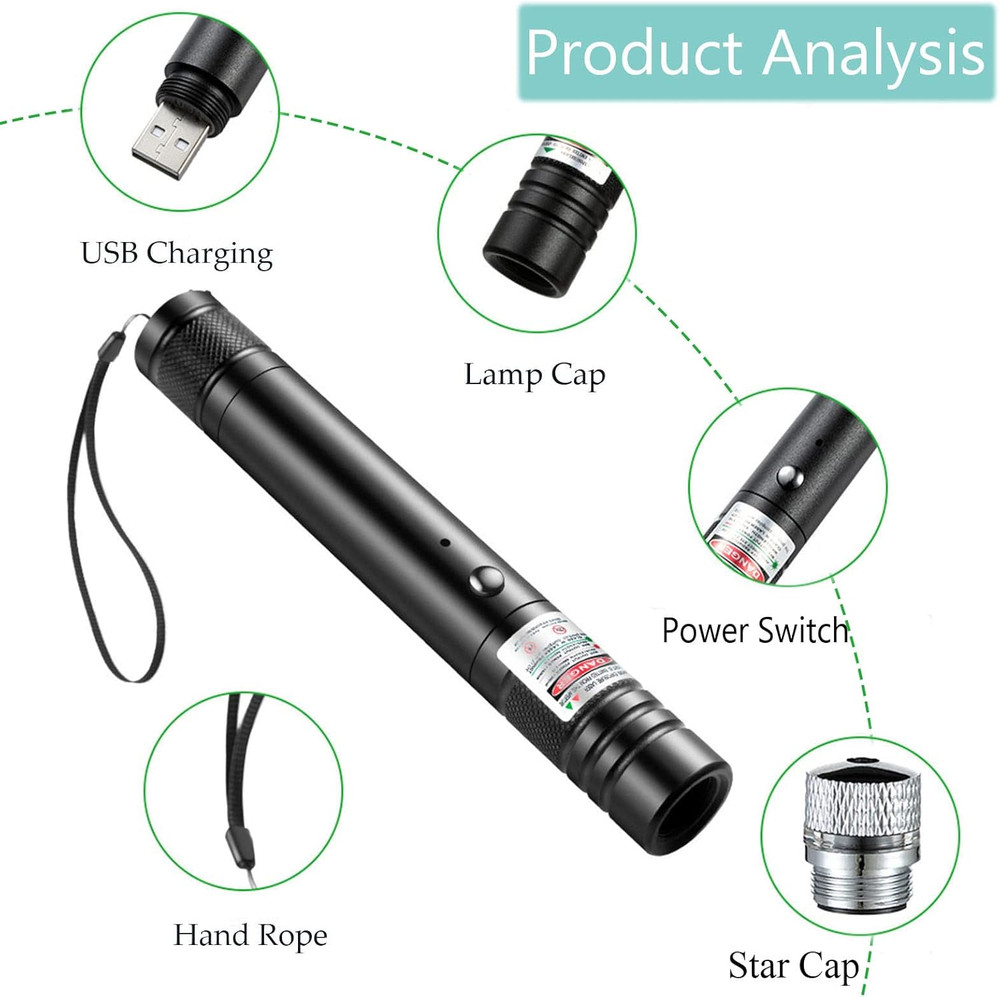 Green Laser Pointer Rechargeable USB Long Range High Power Hiking Present