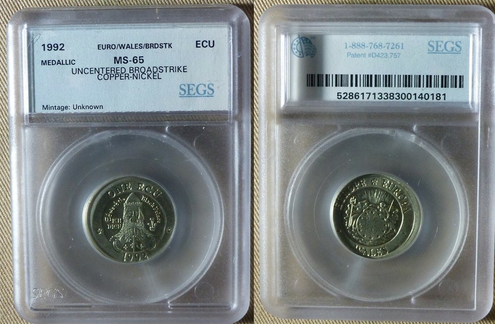Errors: G.B. 1992 1 Ecu Uncentered Broadstruke Copper Nickel BU CT139