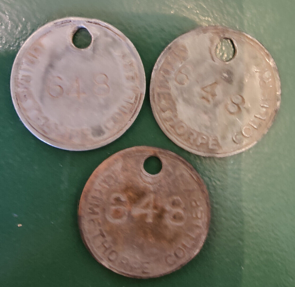 3x GRIMETHORPE Colliery Pit Check Tally - marked GRIMETHORPE COLLIERY 648