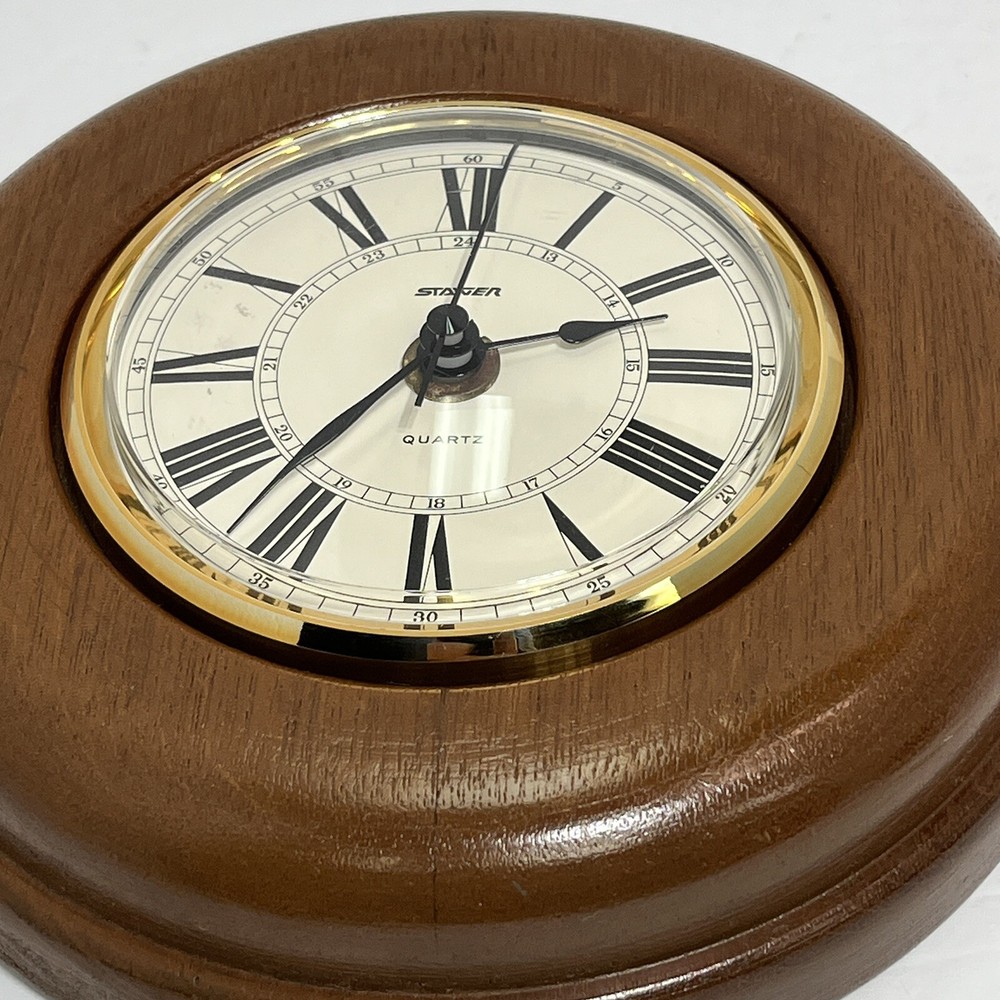 Staiger Wall Clock 7” Round Wood Frame Works Vtg.