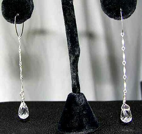 Sparkling Quartz Solid Sterling Silver Earrings | 2.75" long |