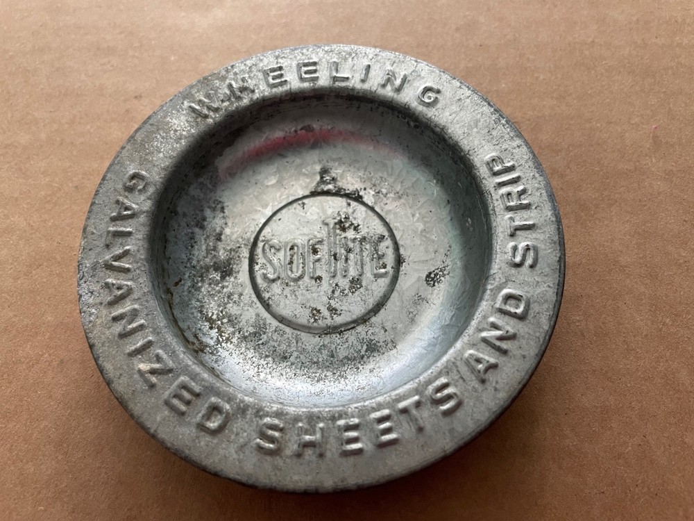Vintage SOFTITE Galvanized Sheets and Strip Ashtray Wheeling #3