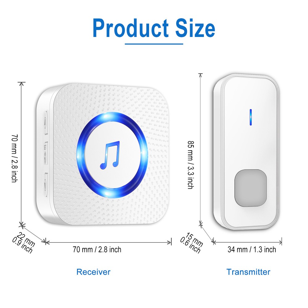 2 Cordless remote control calling 1 doorbell ringer, New Wireless doorbell,Withe