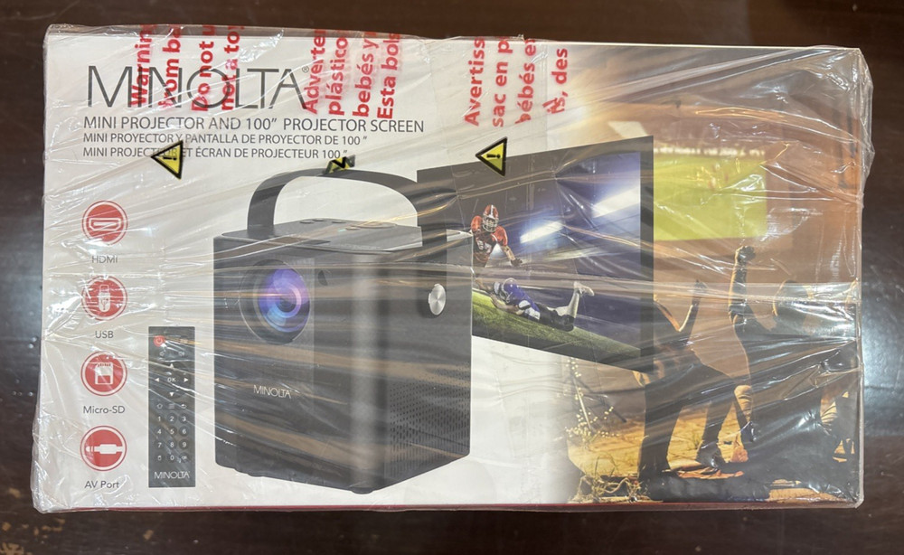 Minolta MN674 Portable Mini Projector HD Bundle Pack With 100" Screen Remote New
