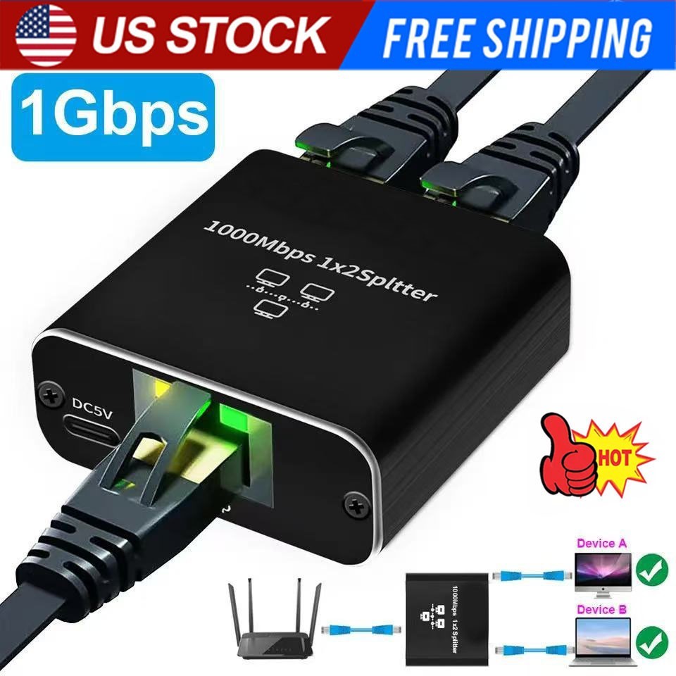 RJ45 Gigabit Ethernet Splitter 1000Mbps LAN Network Internet 1 to 4 Out Adapter