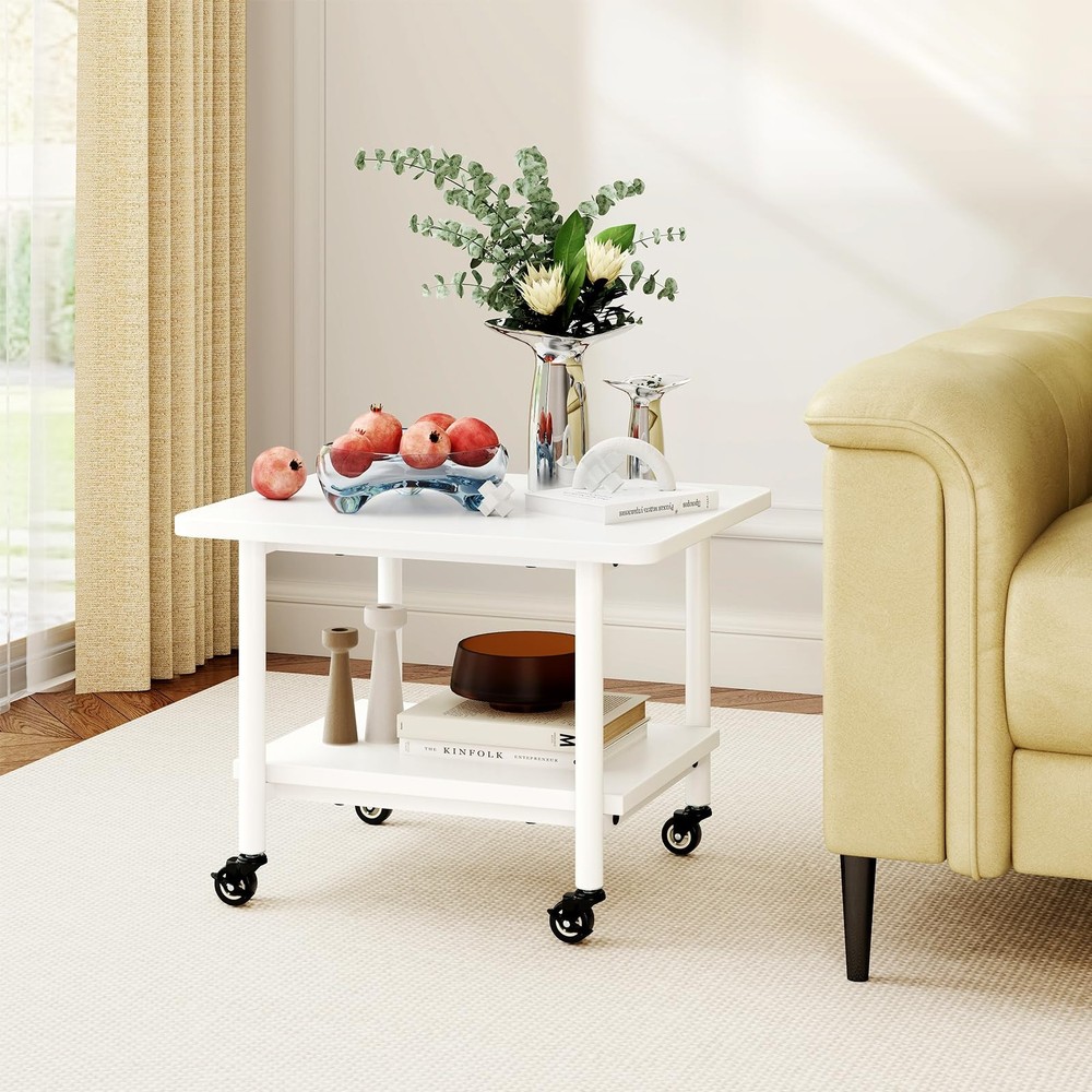 Under Desk Printer Stand, 2-Tier Mobile Printer Table with Storage Shelf, Loc...
