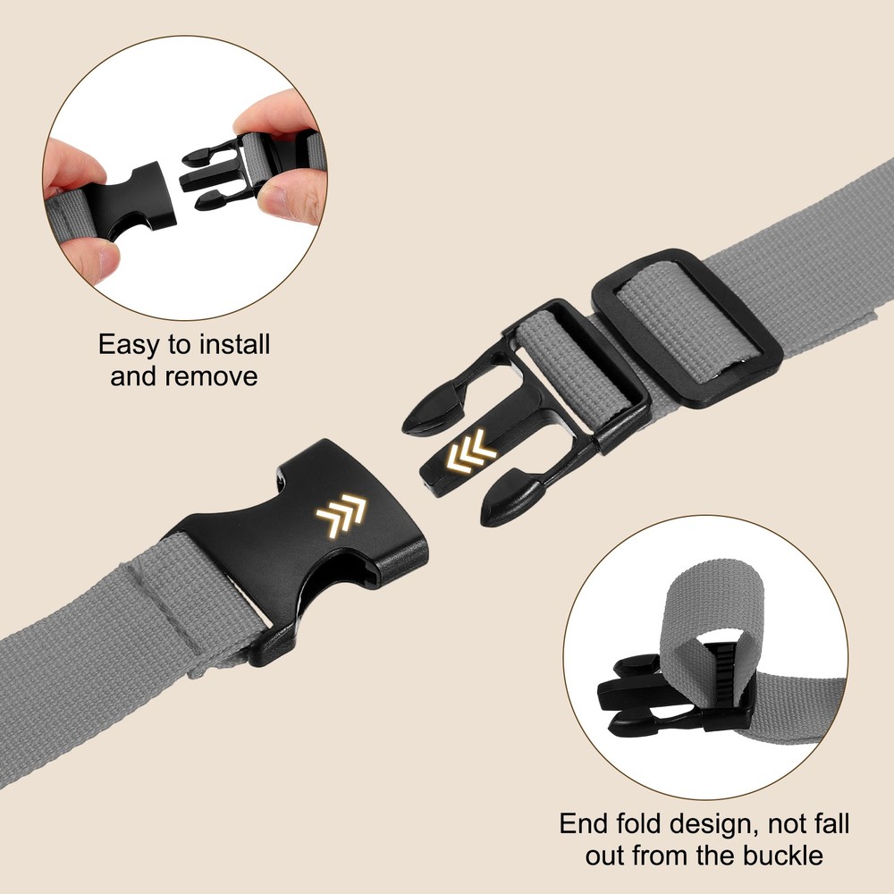 3pcs 1" x 6ft Utility Straps with Quick Release Buckle Adjustable, Gray