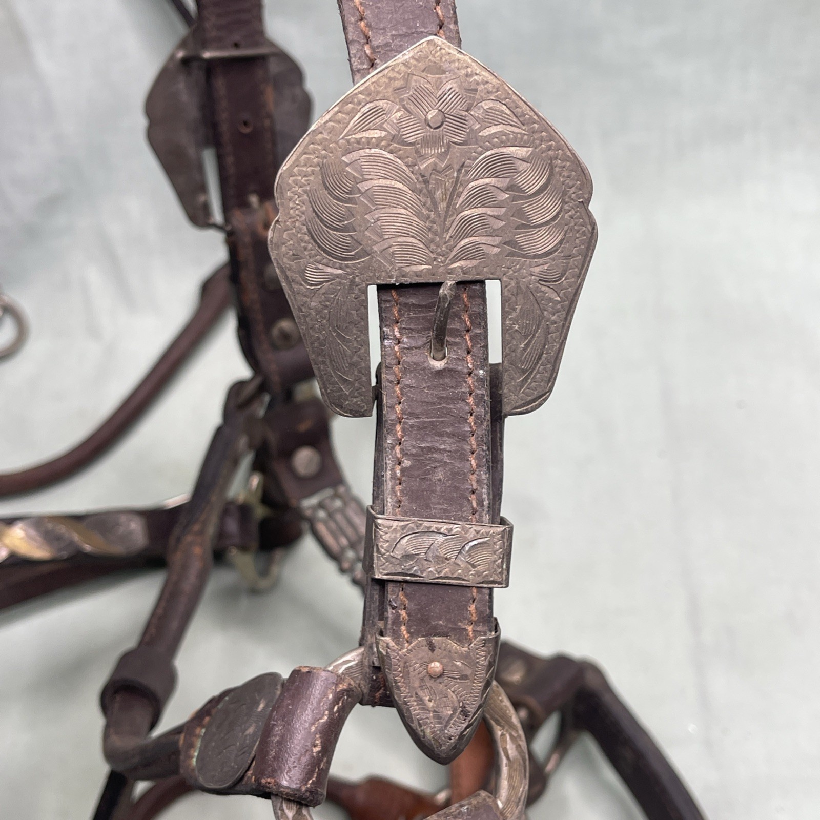 Vintage Western Silver Overlay Headstalls Lot 4 Engraved Horse Bridles Tack