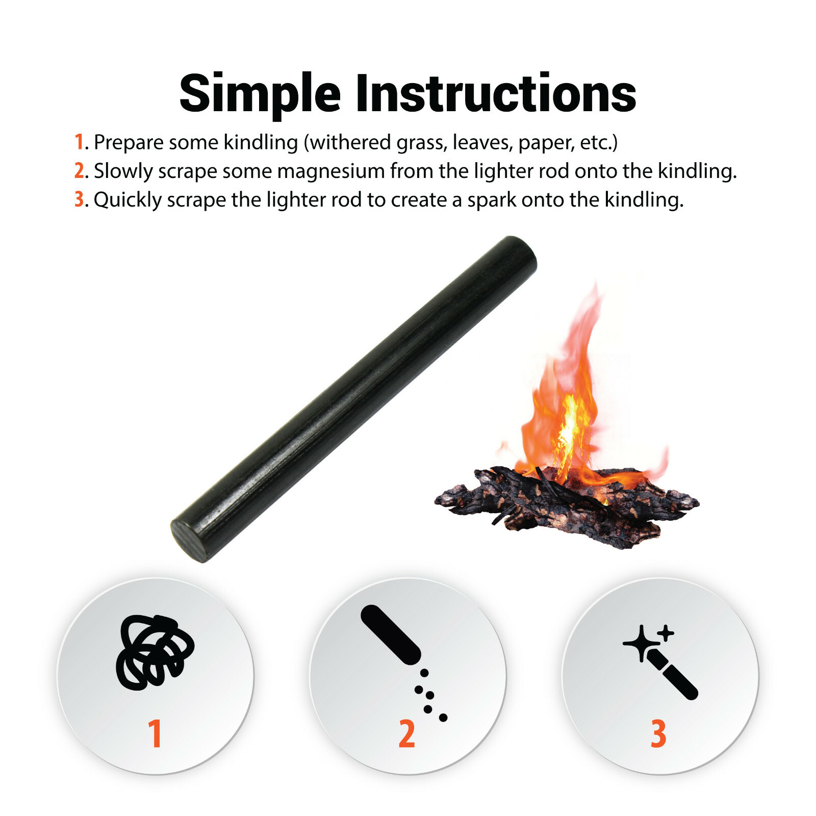 Ferrocerium Rod 5" x 1/2" Fire Starter w/ Handle and Steel Scraper Flint Striker