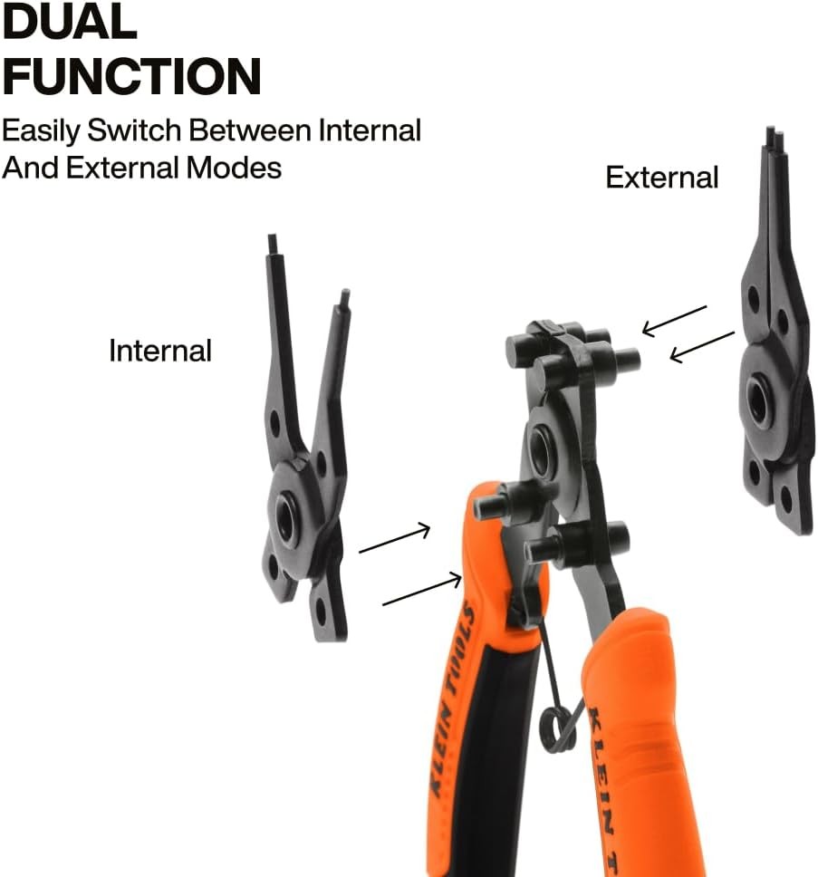 Klein Tools 73066 Convertible Snap Ring Pliers Set, 6-in-1 Internal External Cli