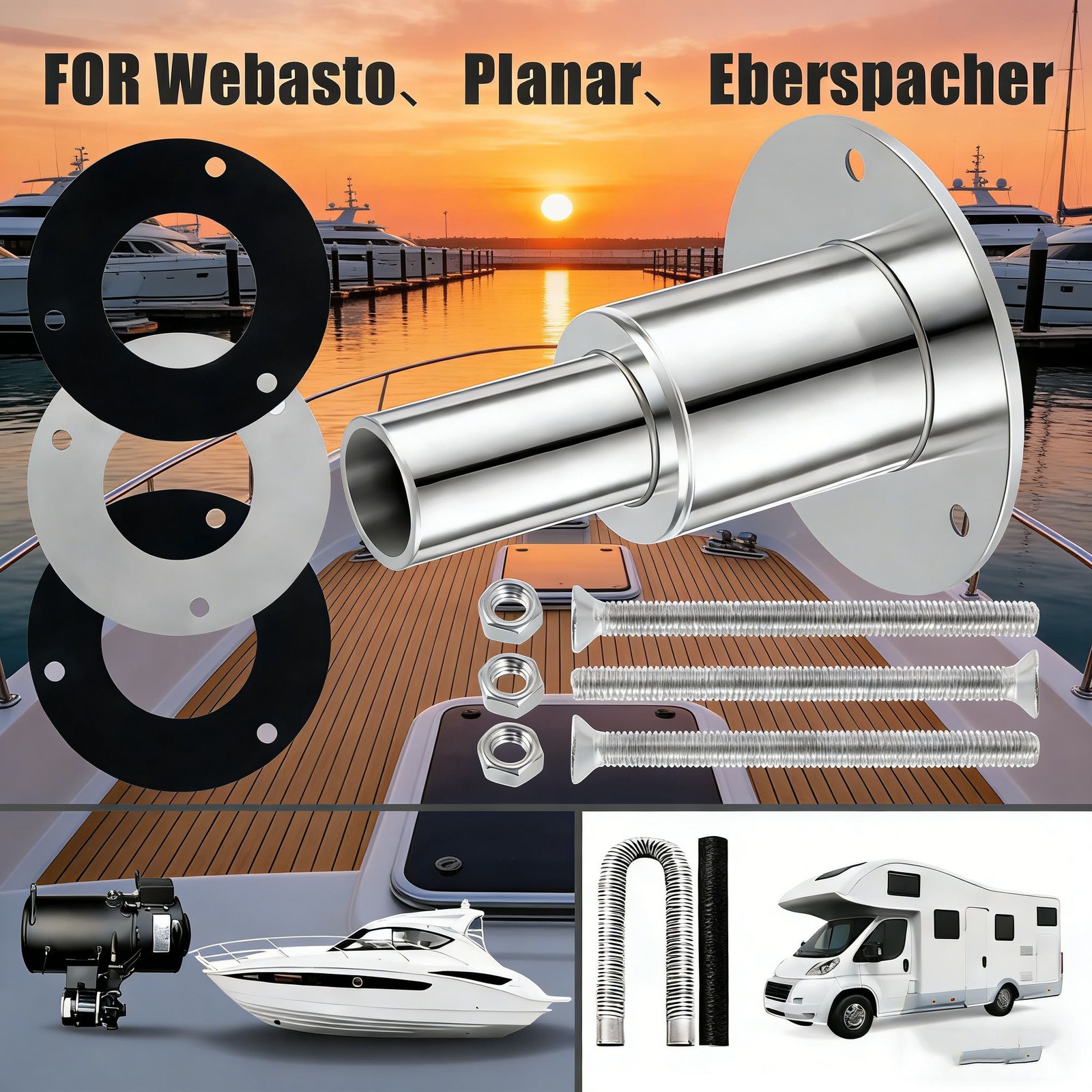 Marine Diesel Heater 24mm Thru Hull Exhaust Skin 316 Stainless Boat