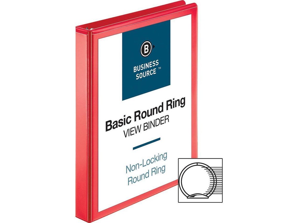 Business Source View Binder Round Ring 1" Red 09966
