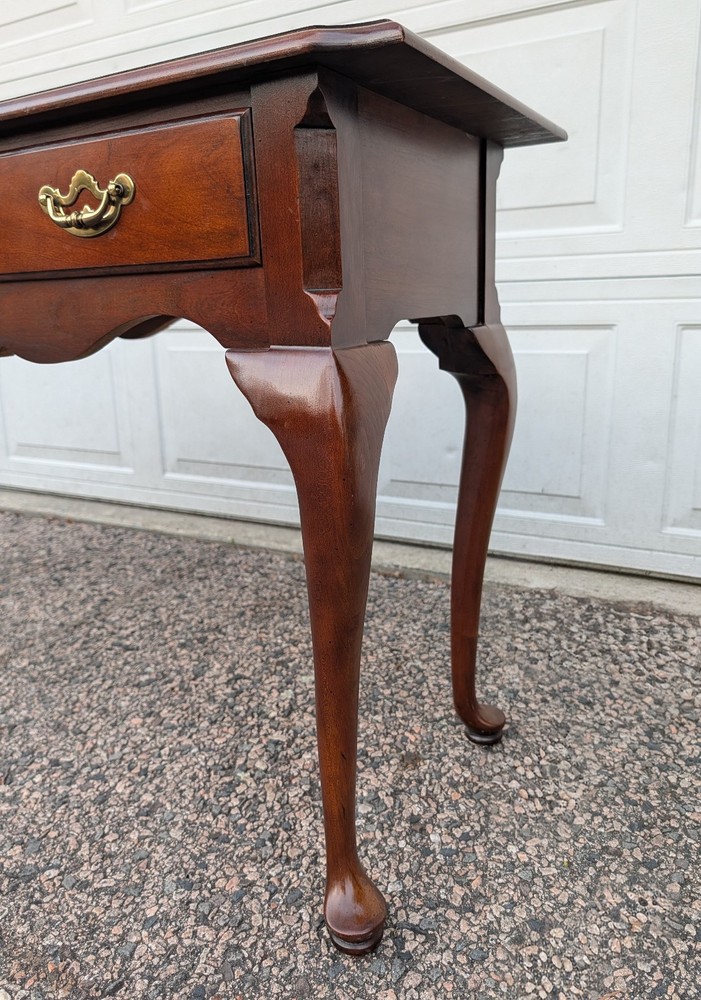 Vtg Thomasville Queen Anne Cherry Console Table, Brass Chippendale Pulls