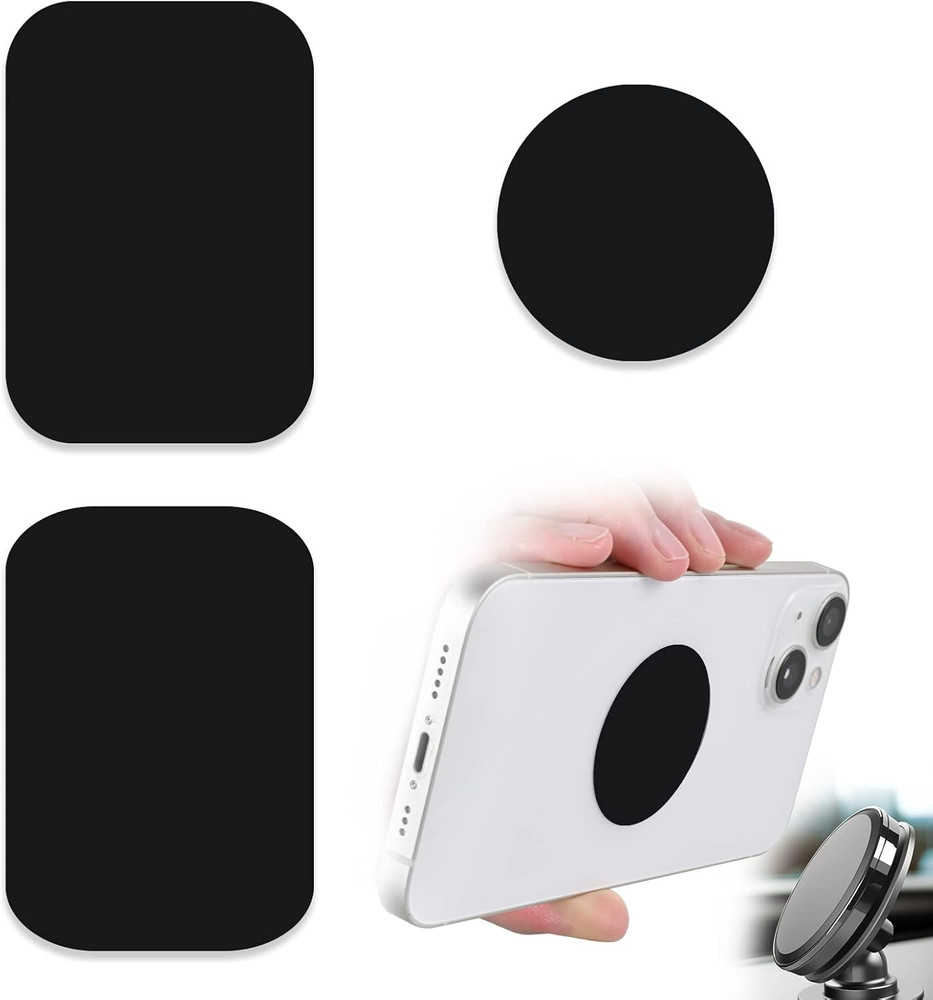 Phone Magnets - Universal Metal Plates, 2 Rectangular and 2 round with Adhesive,