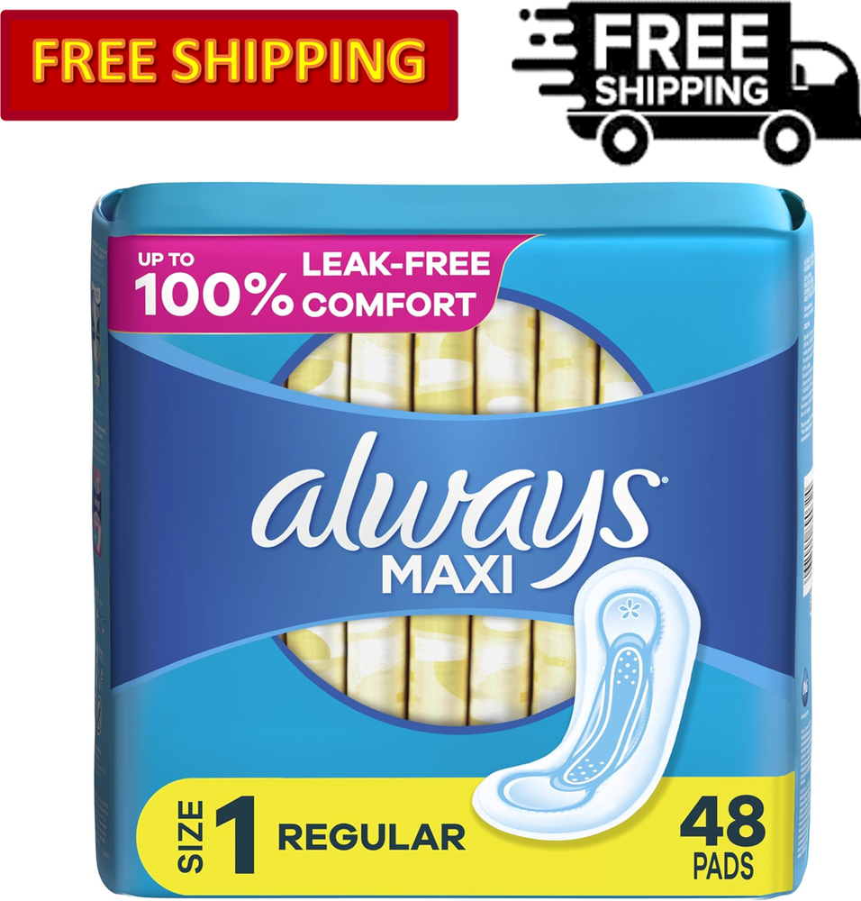 Always Maxi Daytime Pads without Wings, Size 1, Regular, Unscented, 48 Ct