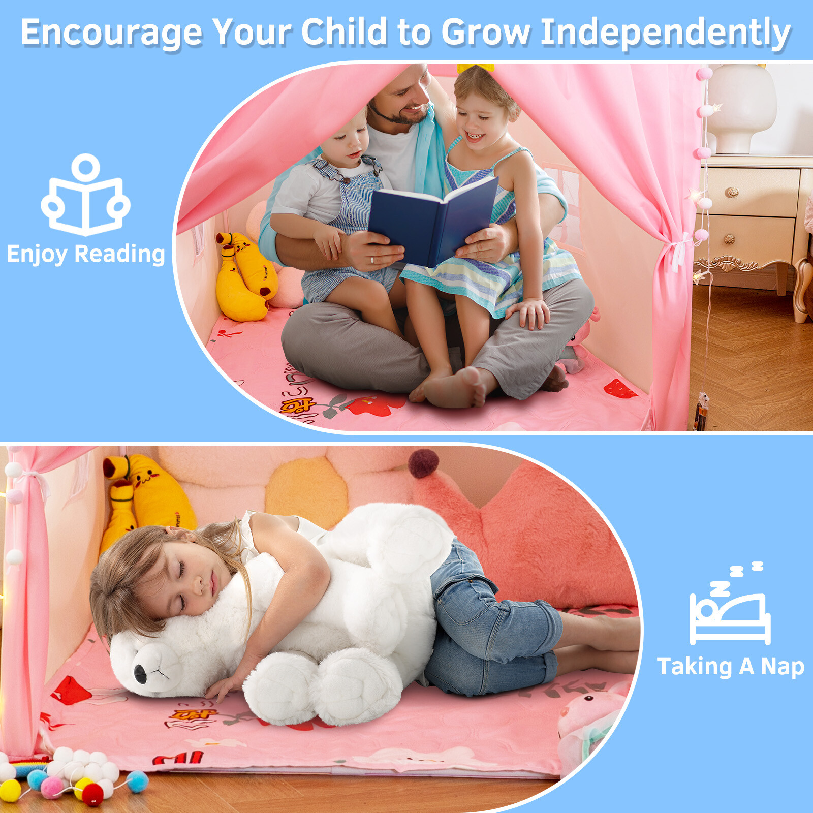 51"Large Princess Castle Kids Play Tent Girl Playhouse Game House Indoor/Outdoor